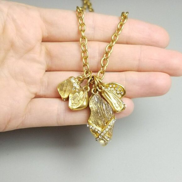 Estate 10021 Kara Ross Gold Tone Rhinestone Charm Necklace, Long Chain - Picture 6 of 6